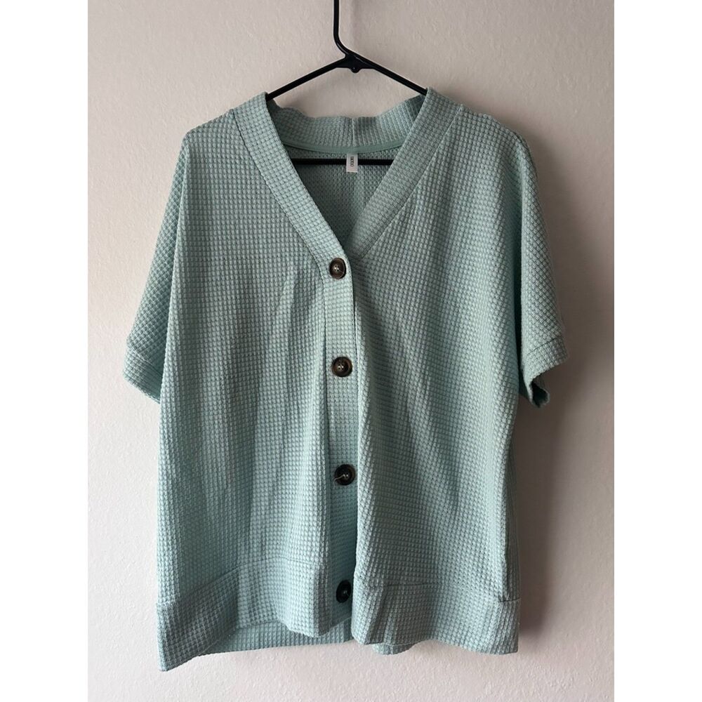 Dokotoo Waffle Knit Button Down Casual V Neck Shirts Blouse